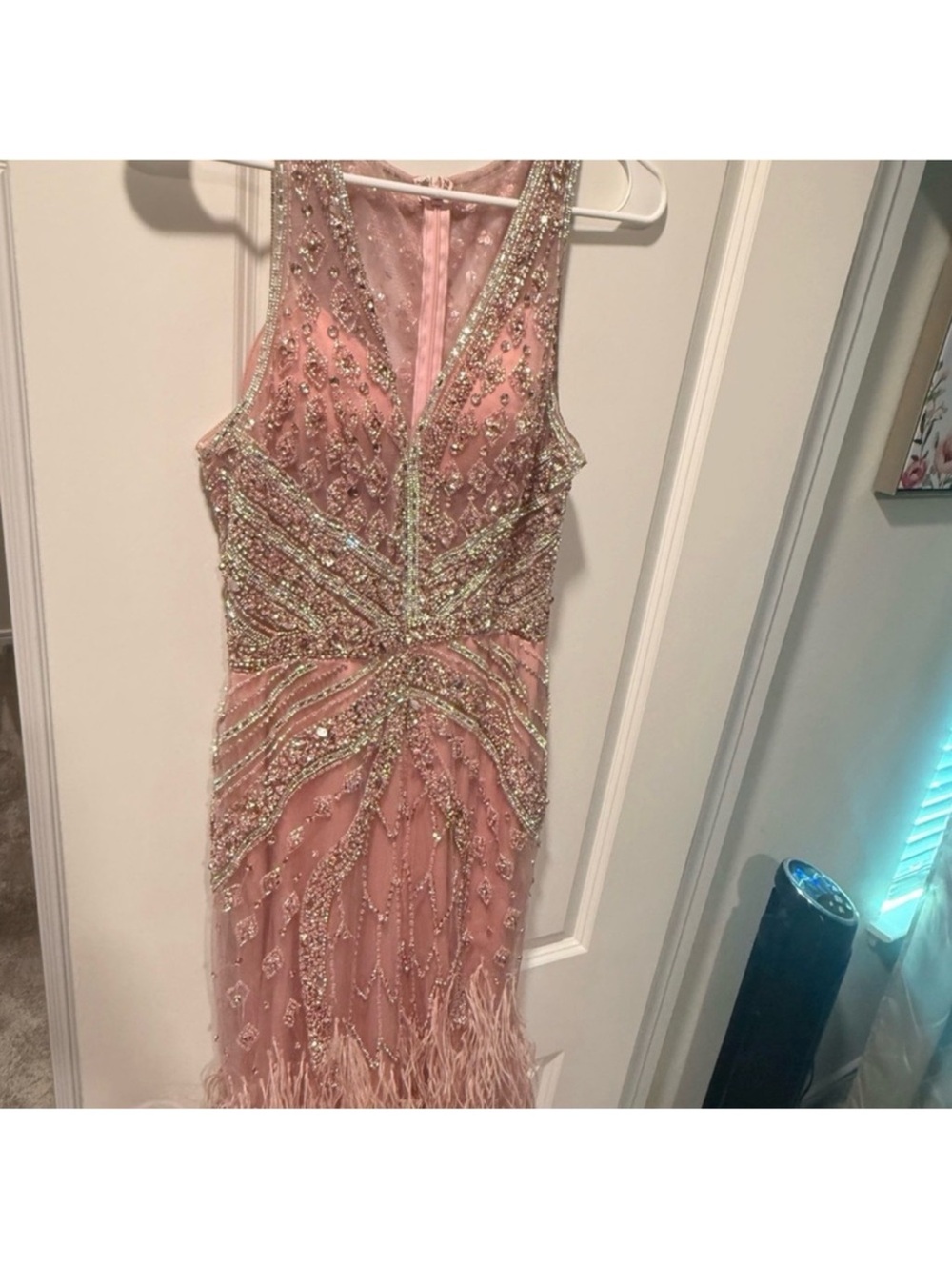 New Embellished Pink Sleeveless Beaded Cocktail Dress